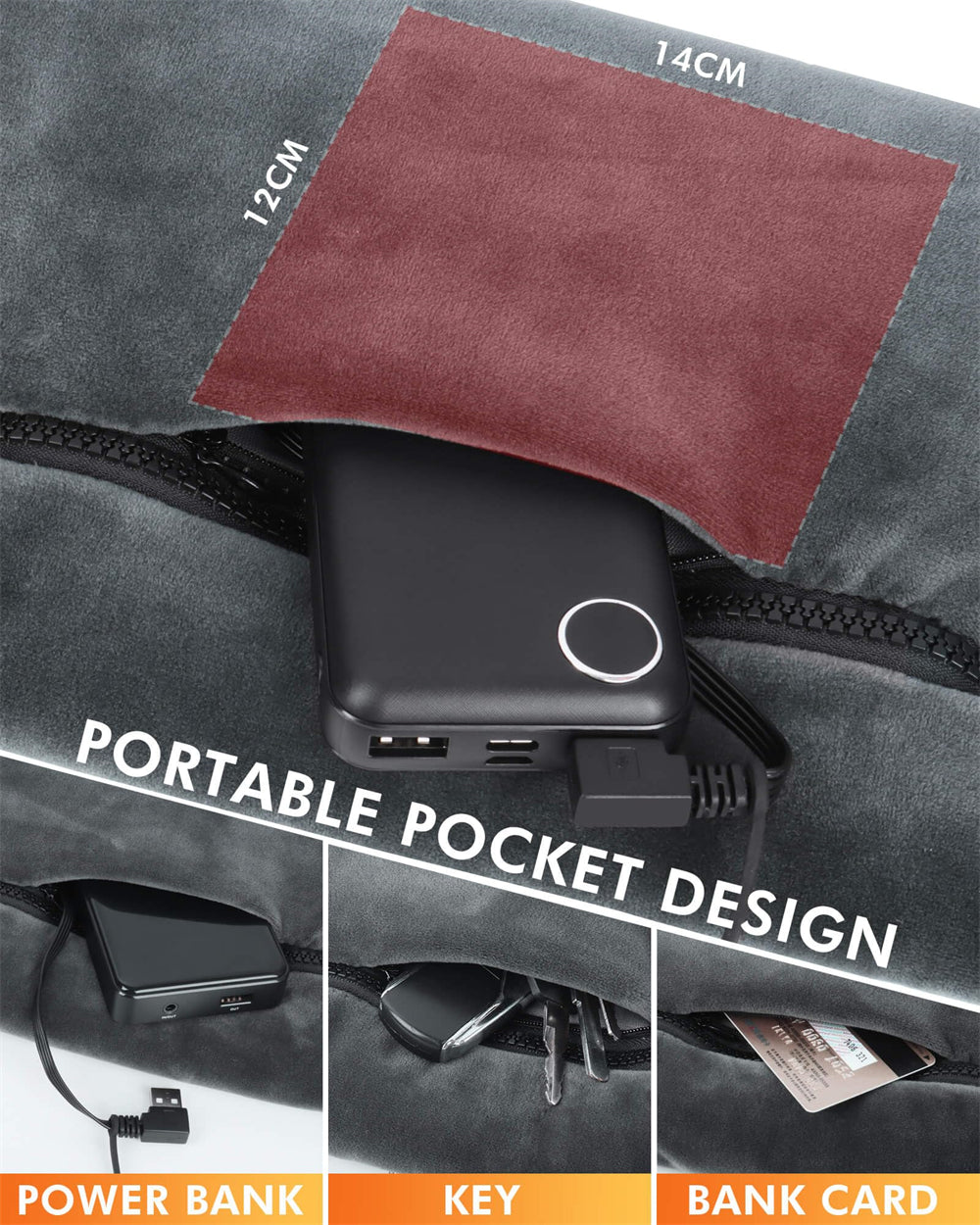 portable pocket design for power bank, phone, keys or other devices 