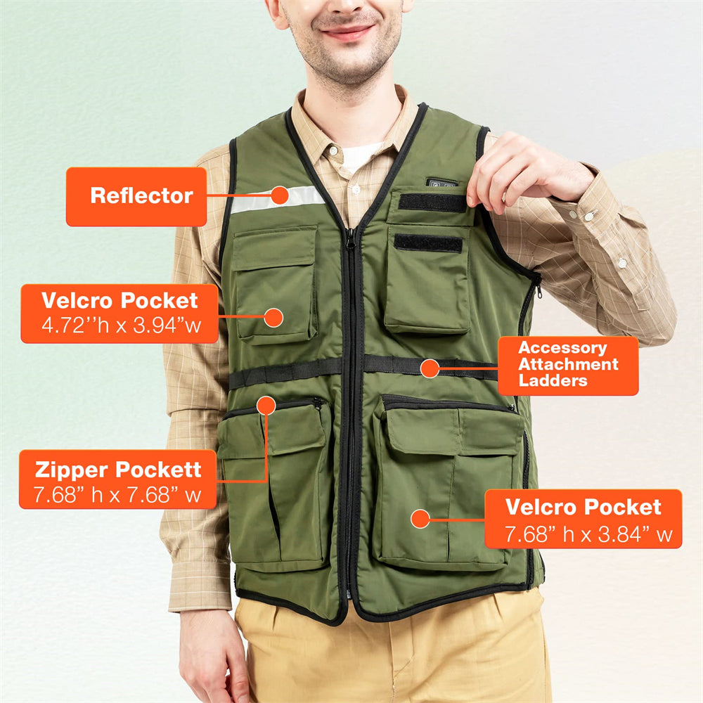 DUKUSEEK Heated Fishing Vest for Men USB Charging Multiple Pockets Size  Adjustable for Outdoor Activities(NO Battery)