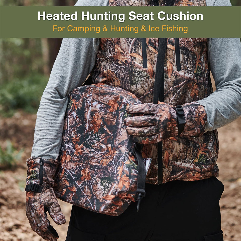 DUKUSEEK Camo Electric Heated Vest with Heated Seat Cushion for Hunting Hiking Outdoors