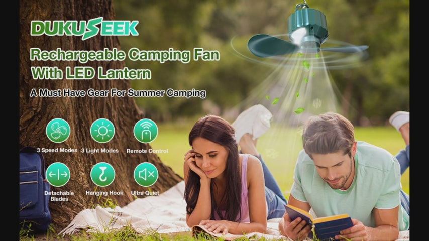 Tent Ceiling Fans for Camping, Portable Tent Fans with LED Light and Remote Control, Power Bank, USB Battery Operated Camping Fan with Hanging Hook for Canopy Tent, RV