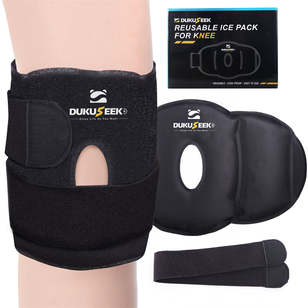 DUKUSEEK Knee Ice Pack Wrap for Injuries Reusable, Ice Knee Wrap with Cold Compression Therapy for Replacement Surgery Recovery, Soft Looped Lycra Fabric for Knee Pain Relief - Pregnancy Kids Must Haves