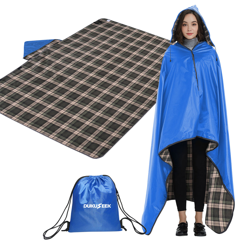 DUKUSEEK Fleece Blanket Hoodie Waterproof Outdoor Stadium Blanket Portable & Wearable Picnic Blanket
