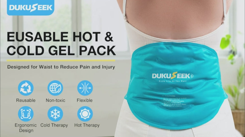 DUKUSEEK Reusable Gel Back Ice Pack for Lower Back Pain Relief - with Dual Straps, Soft Plush Lining and Silky Nylon Fabric Design - for Hip, Waist Pain Relief