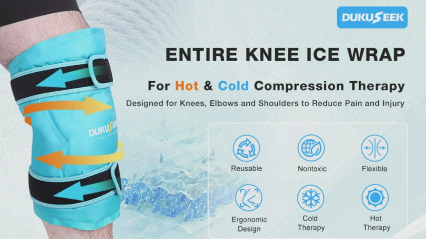 New DUKUSEEK Ice Pack for Knee Pain Relief - Reusable Gel Ice Pack Wrap Around Entire Knee - Hot & Cold Compress for Leg Injuries, Knee Replacement Surgery, Arthritis, Swelling
