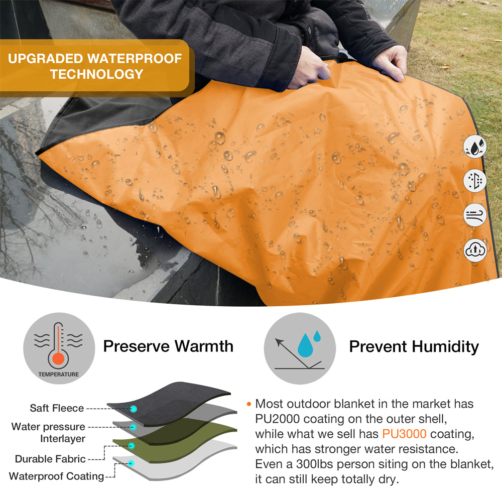 DUKUSEEK Hoodie Blanket Waterproof for Outdoor Camping, Picnic, Stadium, Sports, Beach, Concerts, Car, Dogs,  Stadium Blanket Fleece Blanket Extra Large with Hood (79 x 56 inches) Orange