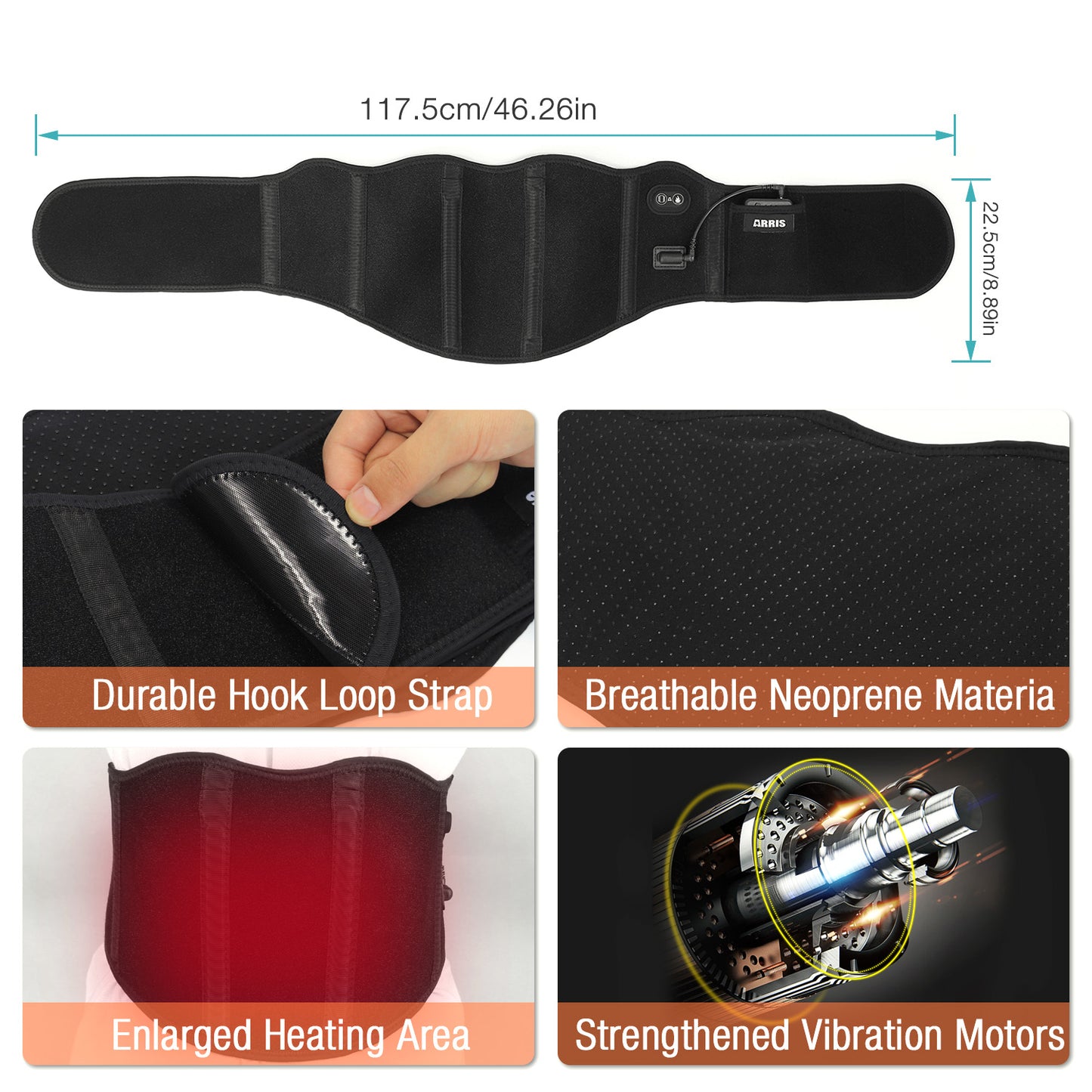 ARRIS 7.4V Battery Heating Massage Back Belt Wrap with Vibration Massager