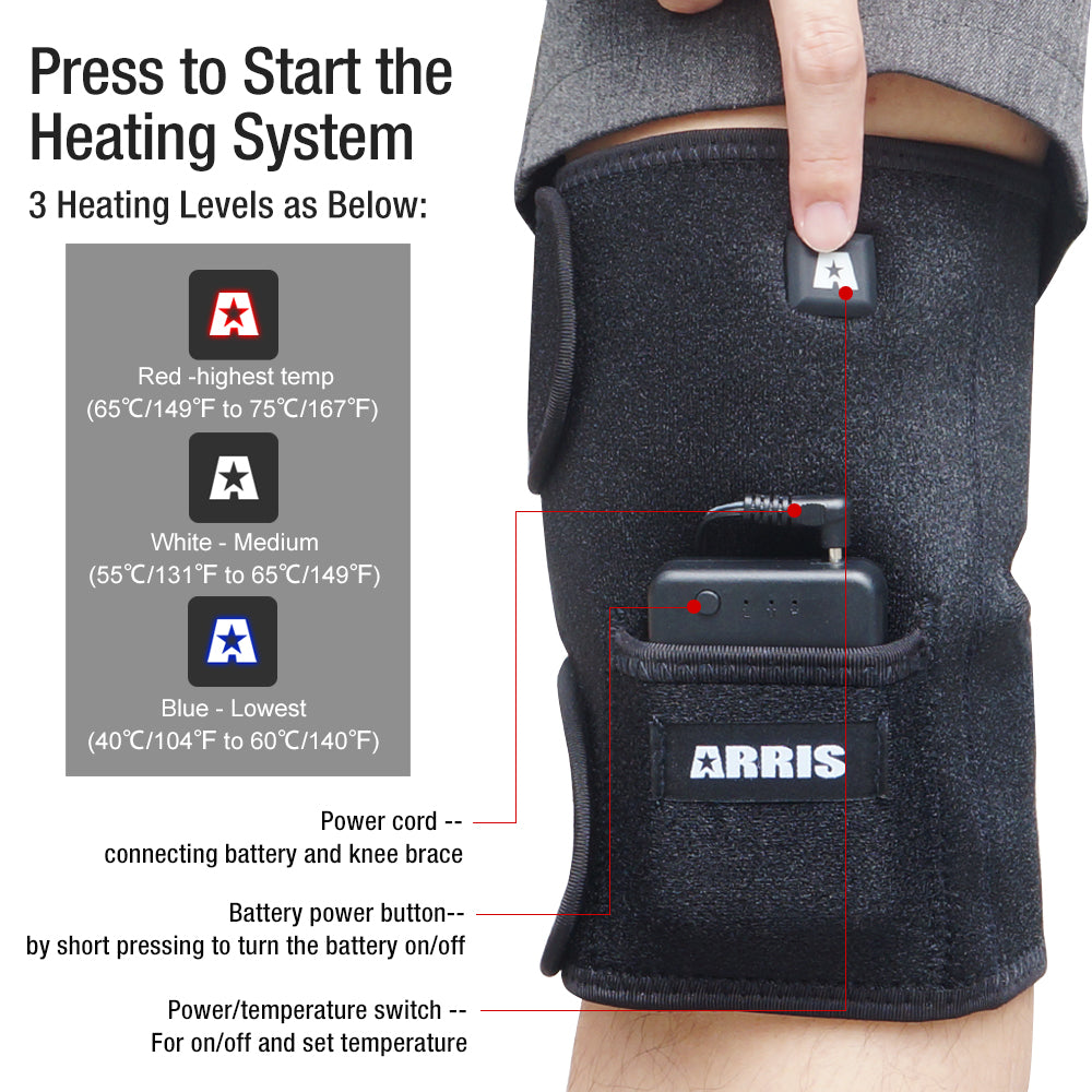 ARRIS 7.4V 4200mah Battery Therapy Heated Knee Pad Wrap and Electric Heat Knee Brace for Pain Relief