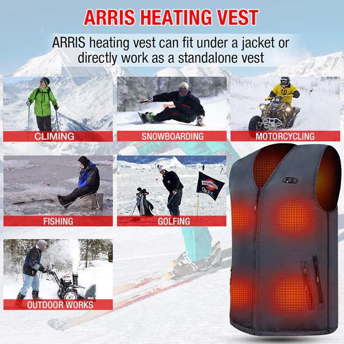 ARRIS Heated Vest Size Adjustable 7.4V Battery Electric Warm Vest for Hiking Camping