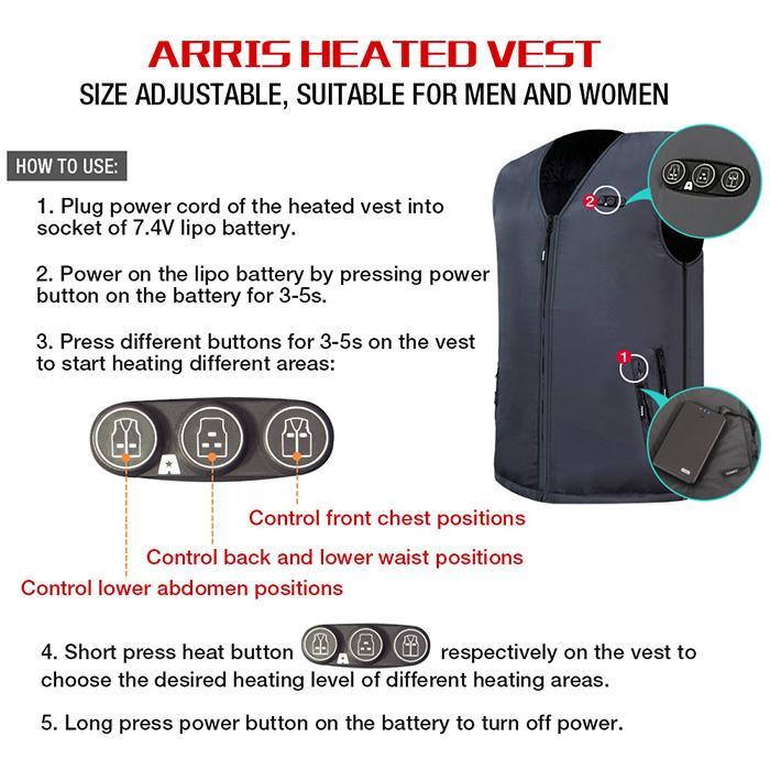 ARRIS Heated Vest Size Adjustable 7.4V Battery Electric Warm Vest+Heated Socks Holiday Sale Combo