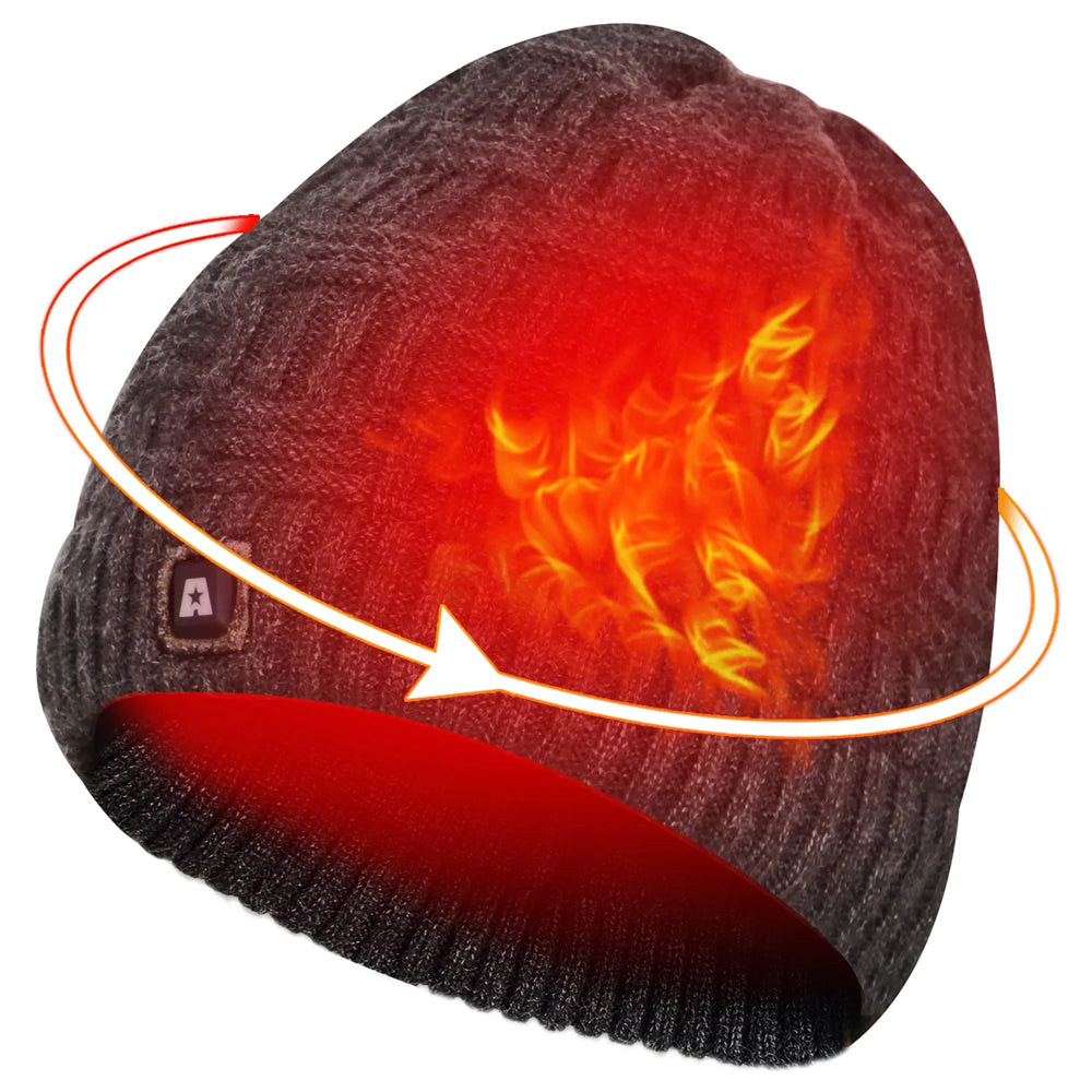 Battery Heated Hat, Electric Winter Heated Beanie Hat with Rechargeable Battery for Men Women Black