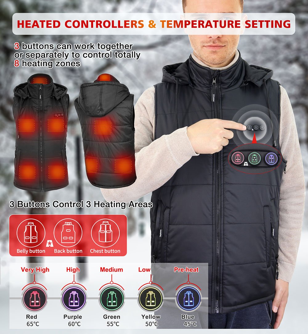 DUKUSEEK lightweight heated vest with 8 heating zones 5 heating levels