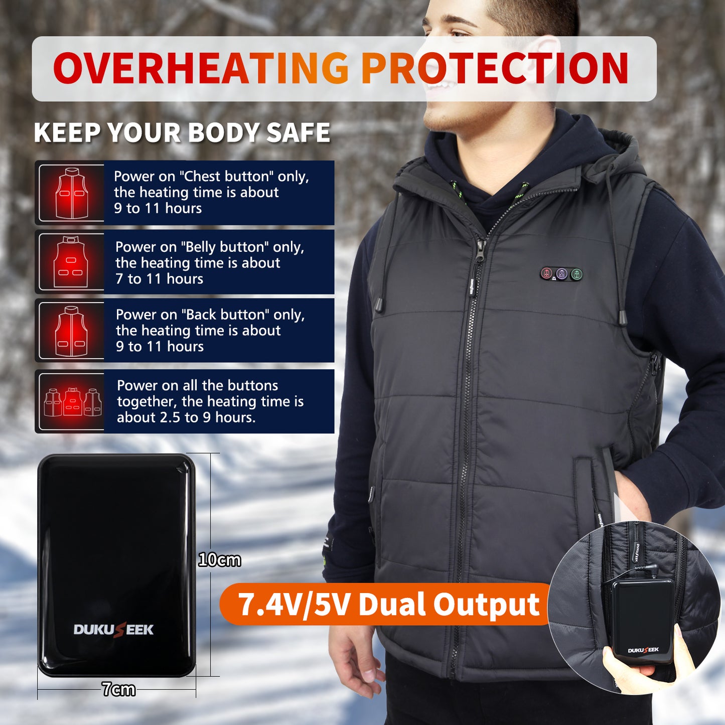 DUKUSEEK Heated Vest rechargeable battery