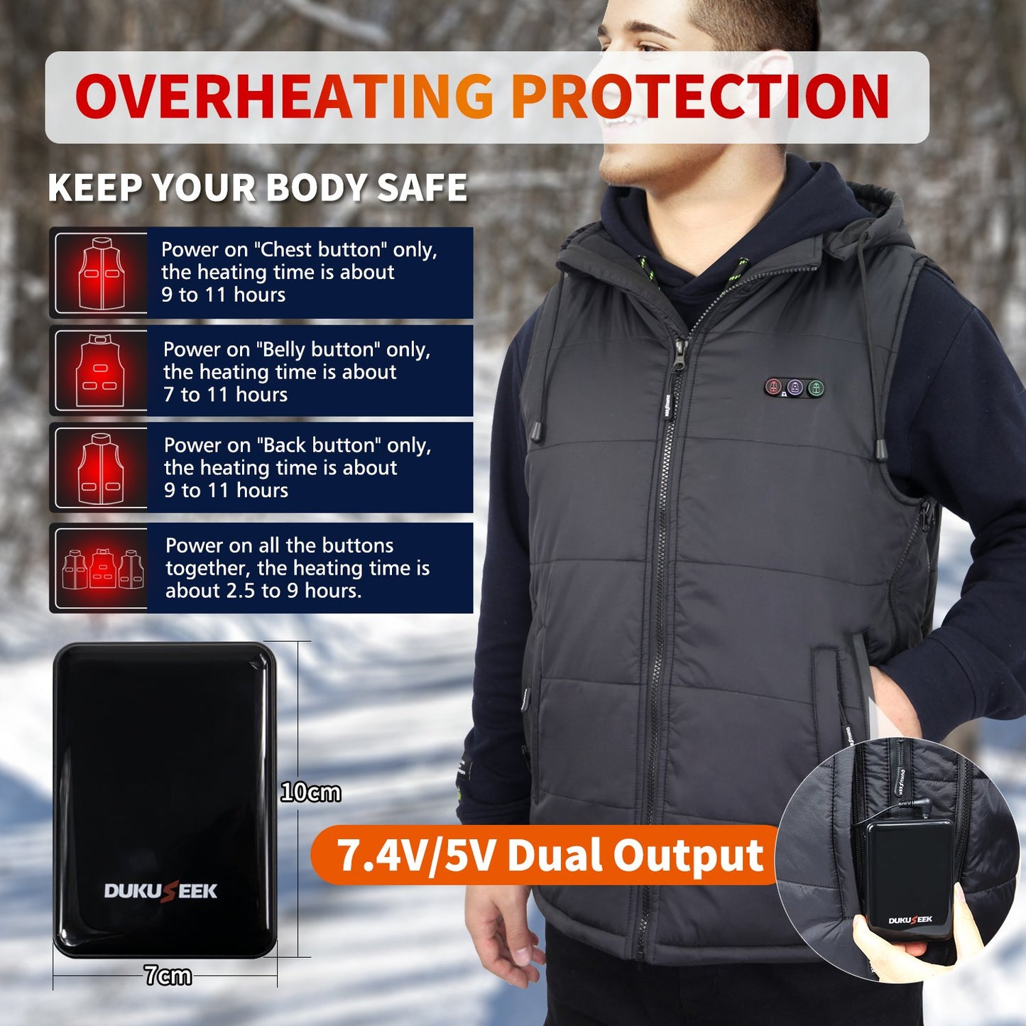 DUKUSEEK heated vest with rechargeable battery