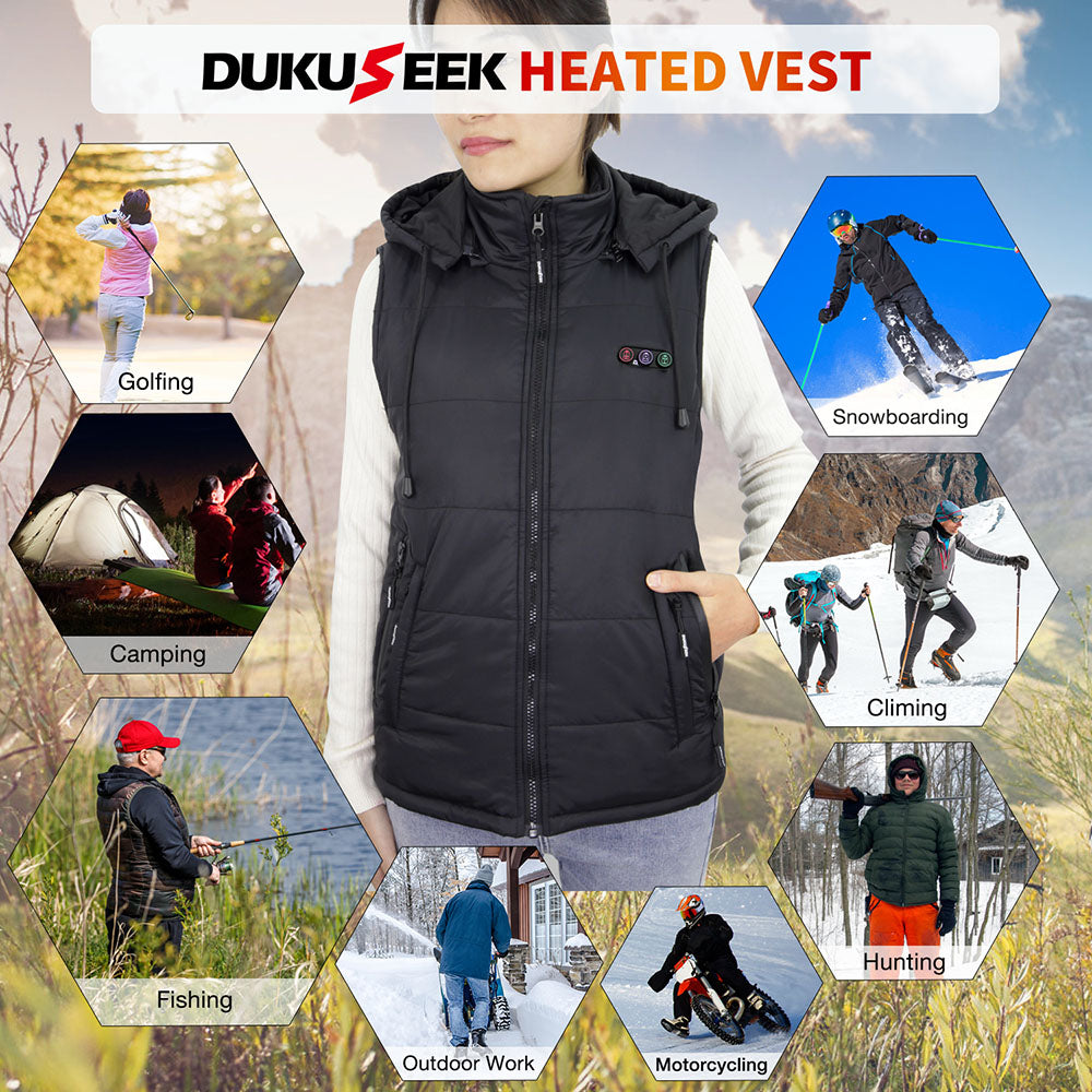 DUKUSEEK Heated Vest with Battery Pack, Lightweight Hat Detachable Unisex Size Adjustable Warm Heating Clothing for Outdoor Hiking Hunting