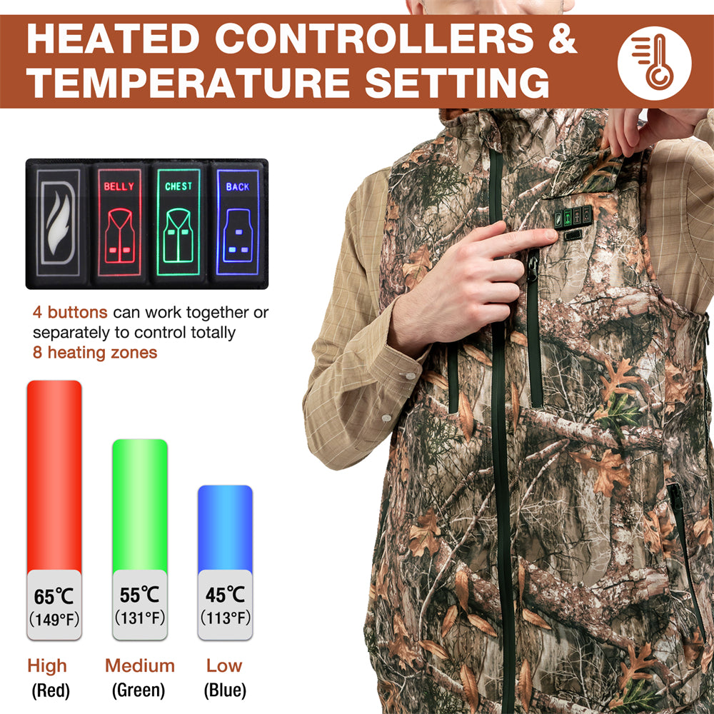 DUKUSEEK 7.4V Electric Heated Vest with Battery Pack 7 Heating Panels Size Adjustable for Hunting Hiking and Etc