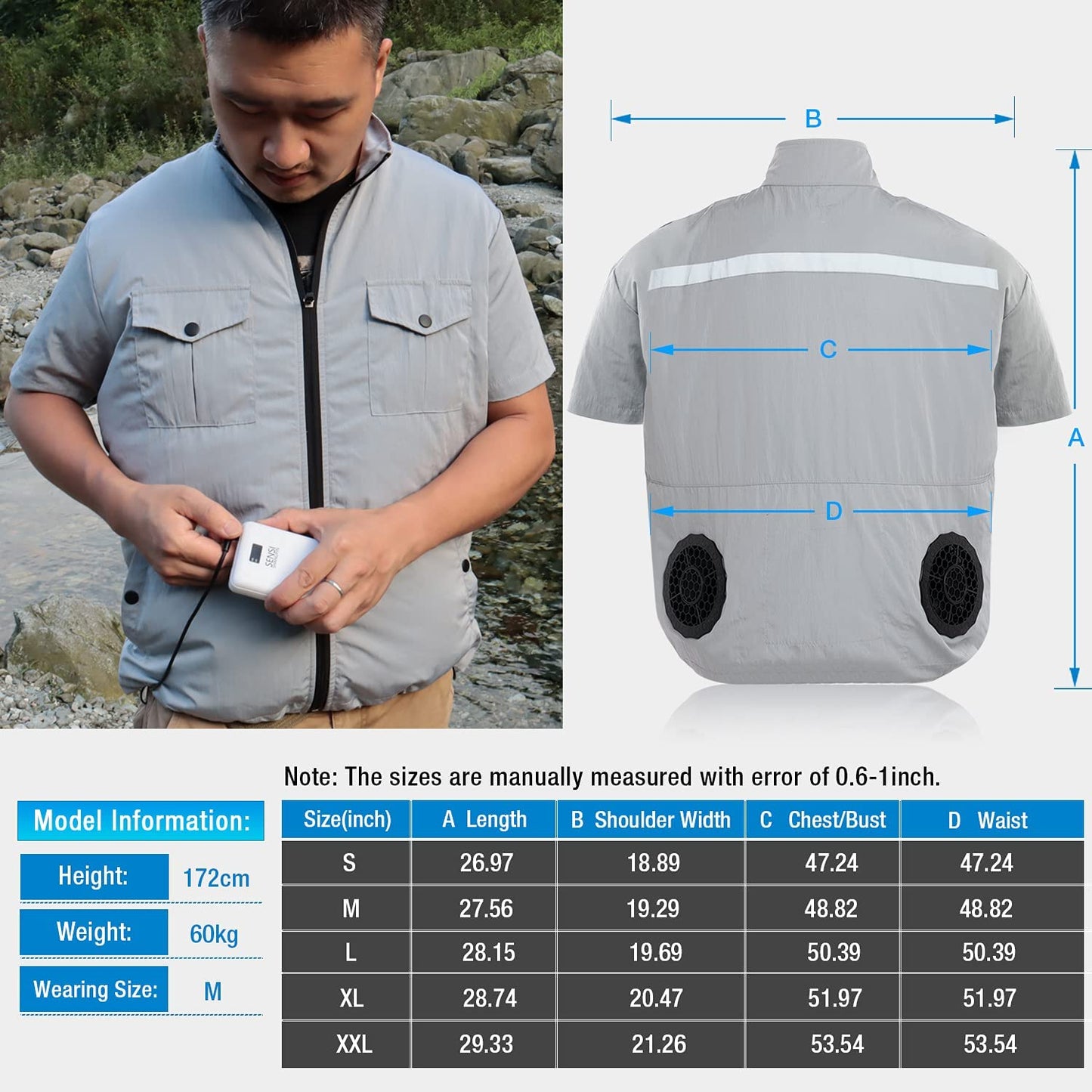 ARRIS Cooling Fan Jacket, Air Conditioned Coat for Men, 5V USB Summer Cooling Jacket Work Clothes