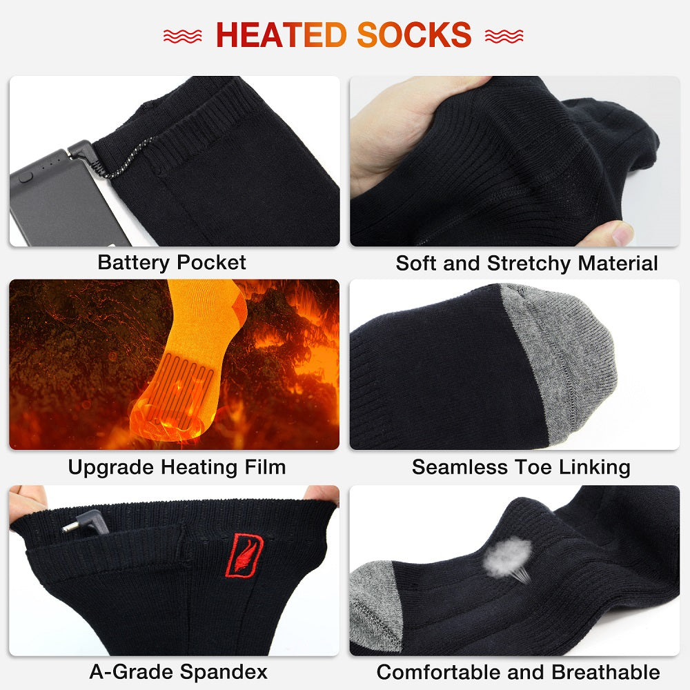 DUKUSEEK Electric Heated Socks with  7.4V 2800mAh Rechargeable Lipo Battery for Camping Skiing Hunting Fishing Boating Hiking Outdoor Activities 