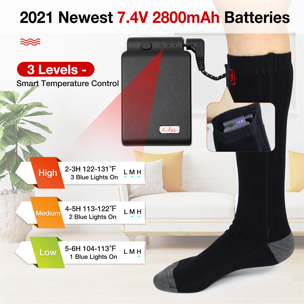 DUKUSEEK Electric Heated Socks with  7.4V 2800mAh Rechargeable Lipo Battery for Camping Skiing Hunting Fishing Boating Hiking Outdoor Activities 