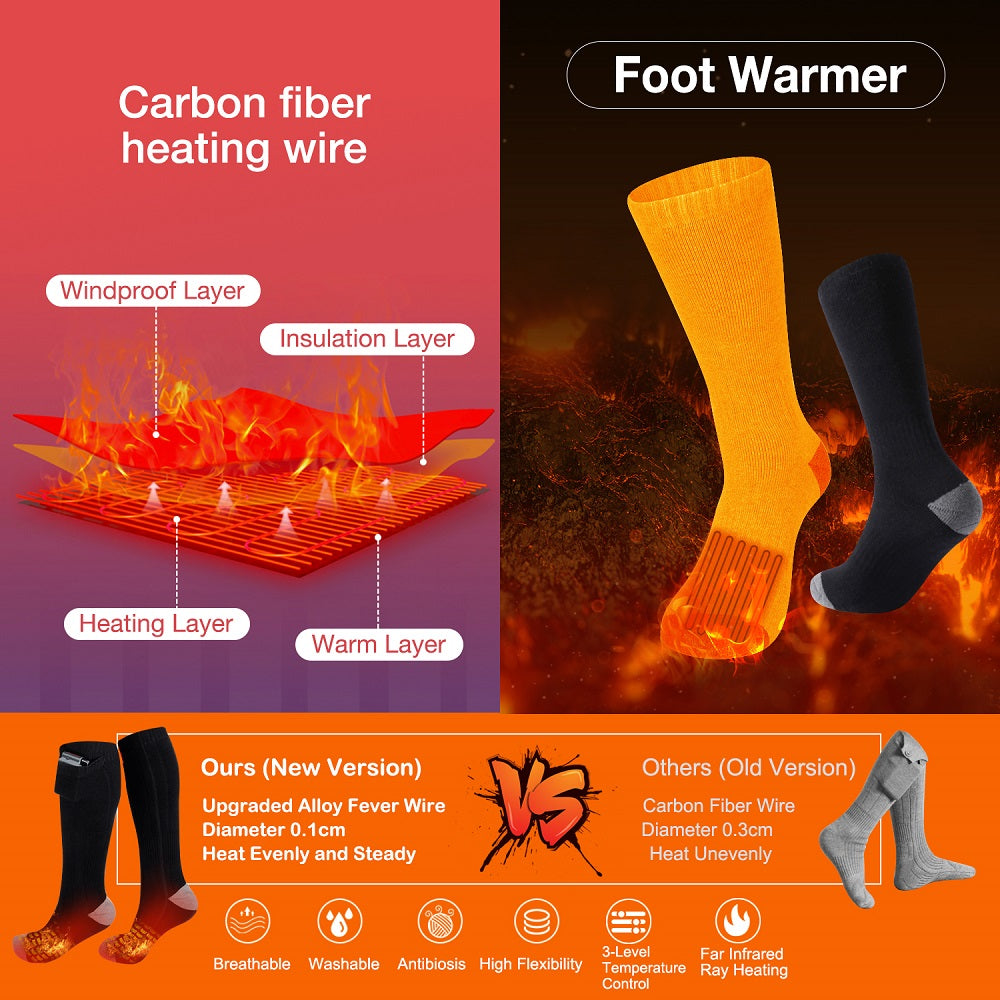 DUKUSEEK Electric Heated Socks with  7.4V 2800mAh Rechargeable Lipo Battery for Camping Skiing Hunting Fishing Boating Hiking Outdoor Activities 