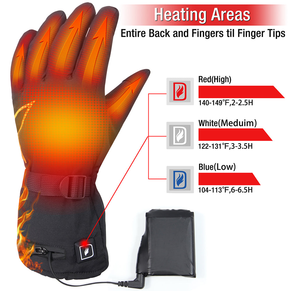 DUKUSEEK heated gloves with large heating areas, including entire back and fingers till finger tips