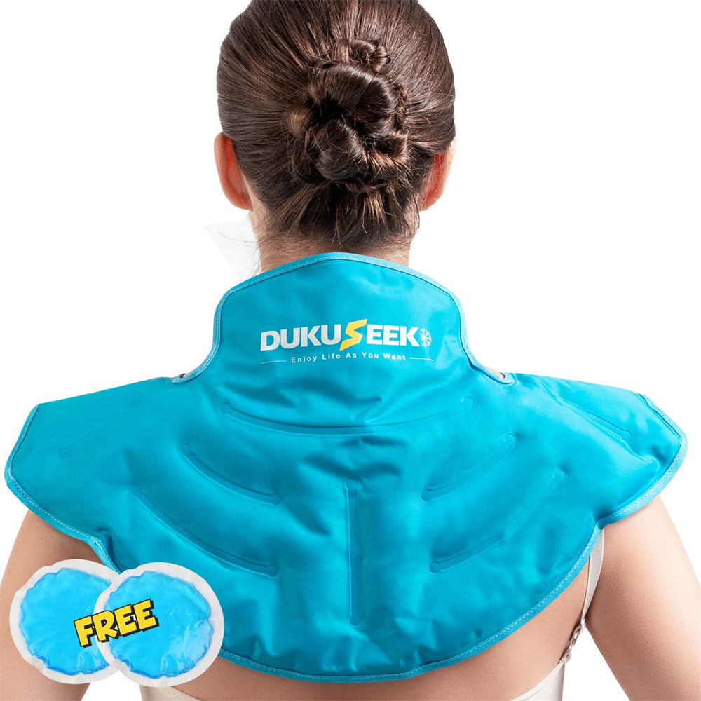 DUKUSEEK Neck and Shoulder Ice Pack - Flexible Cold Wrap with Adjustable Strap for Upper Back, Neck, Shoulder Pain Relief - Reusable Gel Ice Pack for Hot & Cold Therapy